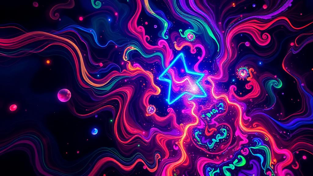 Abstracte kleurrijke hallucinerende patronen met wervelende neonkleuren in het donker